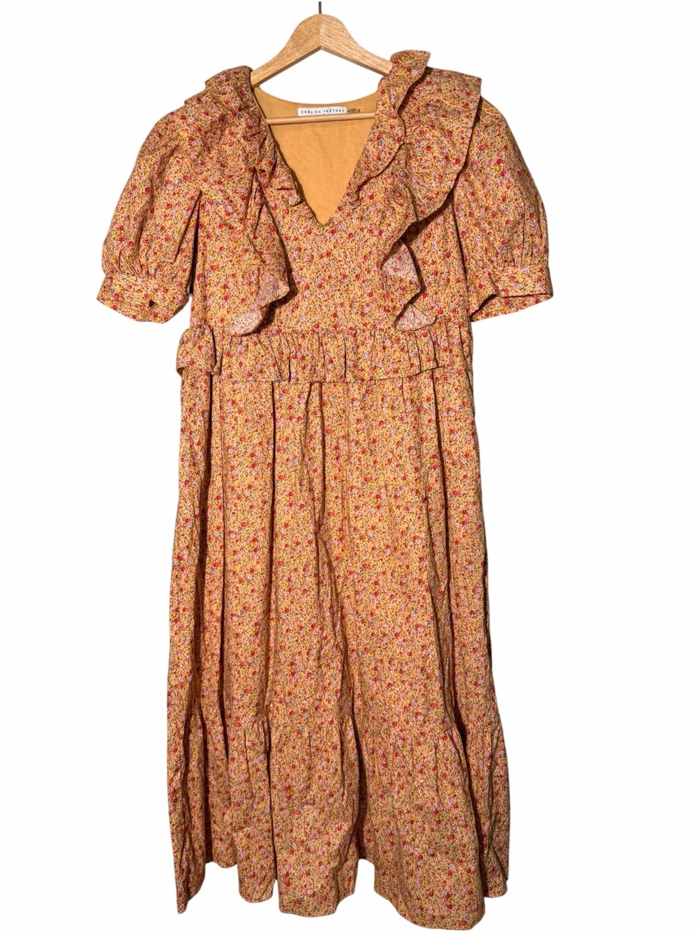 English Factory Mustard Floral Ruffle Maxi Dress